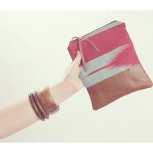 GEOMETRIC CLUTCH. Chevron Pouch. Arrow Clutch. Fuscia bag. Teal Blue. Leather Pouch.