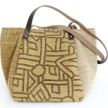 Geometry Bag - Cotton and Leather Stripes and Symbols