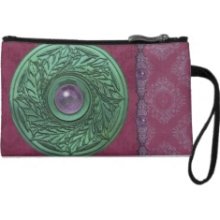 Georgette's Brocade, Vintage In Burgundy And Green Wristlet Purse