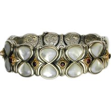 Gerochristo 6014 - Solid 18K Gold, Silver & MOP Medieval Byzantine Bracelet - Gold - Multi-Colored - One Size