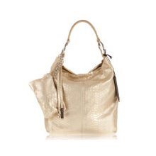 GIANNI CHIARINI Italian Designer Slouchy Hobo Bag with Pouch in Gold Snakeskin Embossed Leather