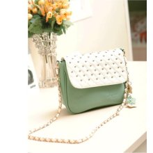 Girl's Lovely Candy Color Flower Chain Rivet Decorated Shoulder Bag Handbag