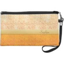 Girly Glittery Orange Polka Dot Wristlet With Name