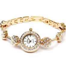 Gold Color Flower Quartz Crystal Bracelet Lady Watch