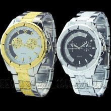 Gold Gift Luxury Dial Mens Stainless Steel Quartz Watch Wristwatch Watches