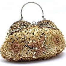 Gold Ladies Evening Clutch Shoulder Makeup Bag Purse