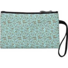 Gold over Teal Blue Green Vine Pattern Wristlets