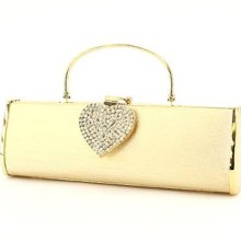 Gold Rhinestone Accent Texture Satin Evening Bag