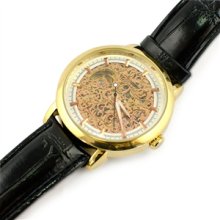 Gold Tone Carved Men's Automatic Watch - black