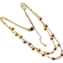 Gold Vermail Two Row Necklace W 8mm Lazer Balls