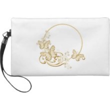 Golden Butterflies and Flowers Wristlet