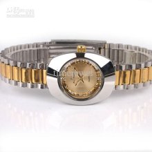 Golden Dial Crystal Index Women Quartz Watches Stl Fashion 2-tone St