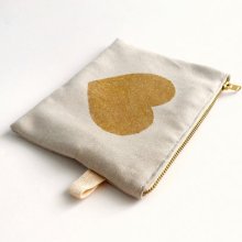 Golden Heart Zipper Clutch, Large Pouch, make up bag, purse