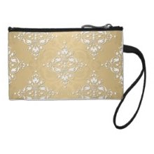 Golden Yellow and White Damask Pattern Coin Wallet