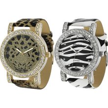 Gp By Brinley Co. Women's Rhinestone Animal-print Watch