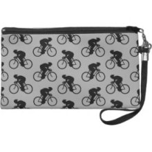 Gray and Black Bicycle Pattern. Wristlet Purse