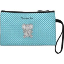 Gray elephant blue and white polka dots Wristlet