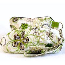 Green and Brown Floral Zip and Go Wristlet