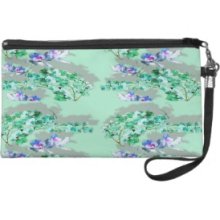 Green Floral Wristlet