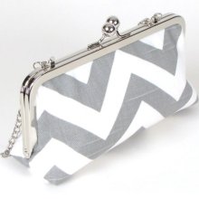 Grey and White Zig Zag Stripe Clutch GRAY CLUTCH