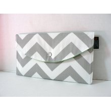 Grey Chevron - With Lime Lining - Full Size Clutch