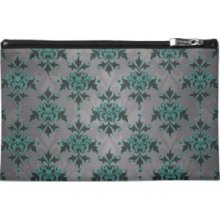 Grey Turquoise Victorian Damask Pattern Travel Accessory Bags