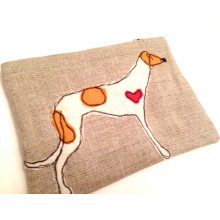 Greyhound Dog Linen Embroidered Coin Purse