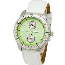 Guess 85476l6 Women's White Leather Green Multi Dial Stainless Steel Date Watch