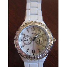 Guess G13552l White Enamel Crystal Stainless Steel Bracelet Watch