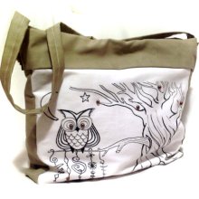 Hand painted owl doodles tote bag. Eco style handbag purse. Shoulder bag.