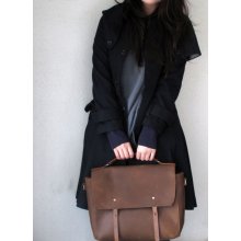 Hand-stitched Matte BROWN Leather Satchel Bag (original size)