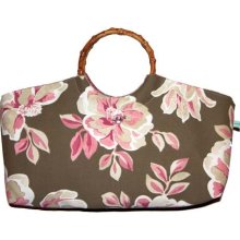 Handbag, beautiful, brown with floral print and a pink crystal 