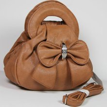 Handbag Purse Bow & Rhinestones Faux Leather Evening