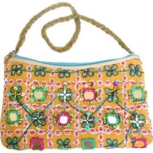 Handmade Bohemian Embroidered Beaded Sequins Hobo Hand Bag Purse With Mirrors