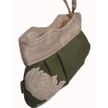 Handmade Clutch in olive green with applique embellishment