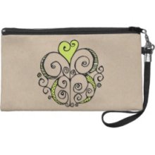 Heart Motif green kraft Wristlet Bag