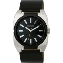 Henley Men's Polished Chrome And Enamel Fashion Quartz Watch With Black Dial Analogue Display And Black Silicone Strap H02051.3