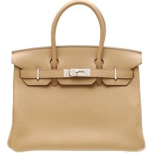 Hermes Birkin Bag 30 Tabac Camel Clemence Leather Silver Hardware