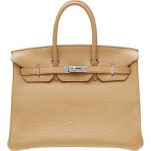 Hermes Birkin Bag 35 Tabac Camel Clemence Leather Silver Hardware