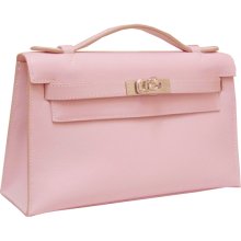 Hermes Kelly Pochette Pink Swift Leather Silver Hardware