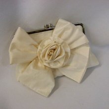 High Style - Wedding Clutch Purse Evening Bag - Flirty Bow with a Handmade Silk Rose Center