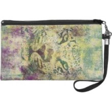 Hipster Leopard Fine Art Urban Grunge Watercolor Wristlet Purses