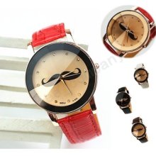 Hot Fashion Personality Moustache Quartz Faux Leather Vintage Dial Watch