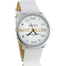 Hot Mens Or Womens Unisex Analog Watch With Pu Leather Strap Color White