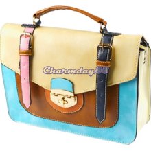 Hot Women's Fashion Antique Leather Color Matching Handbag Good C1my 2013