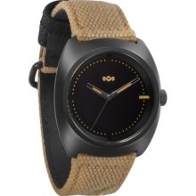 House of Marley Mens Transport Analog Stainless Watch - Brown Canvas Strap - Black Dial - WM-JA001-SA