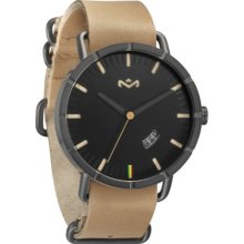 House of Marley Mens Hitch Analog Stainless Watch - Tan Leather Strap - Black Dial - WM-FA004-SA