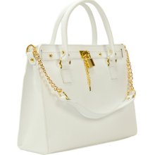 Hs 5092 Amara Bi Leather White Chain Structured Tote