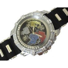 Iced Out Bling Bling Rubber Band Map On Dial Men's Watch