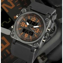 Infantry Military Dual Time Digital Alarm Mens Sport Wrist Watch Black Orange